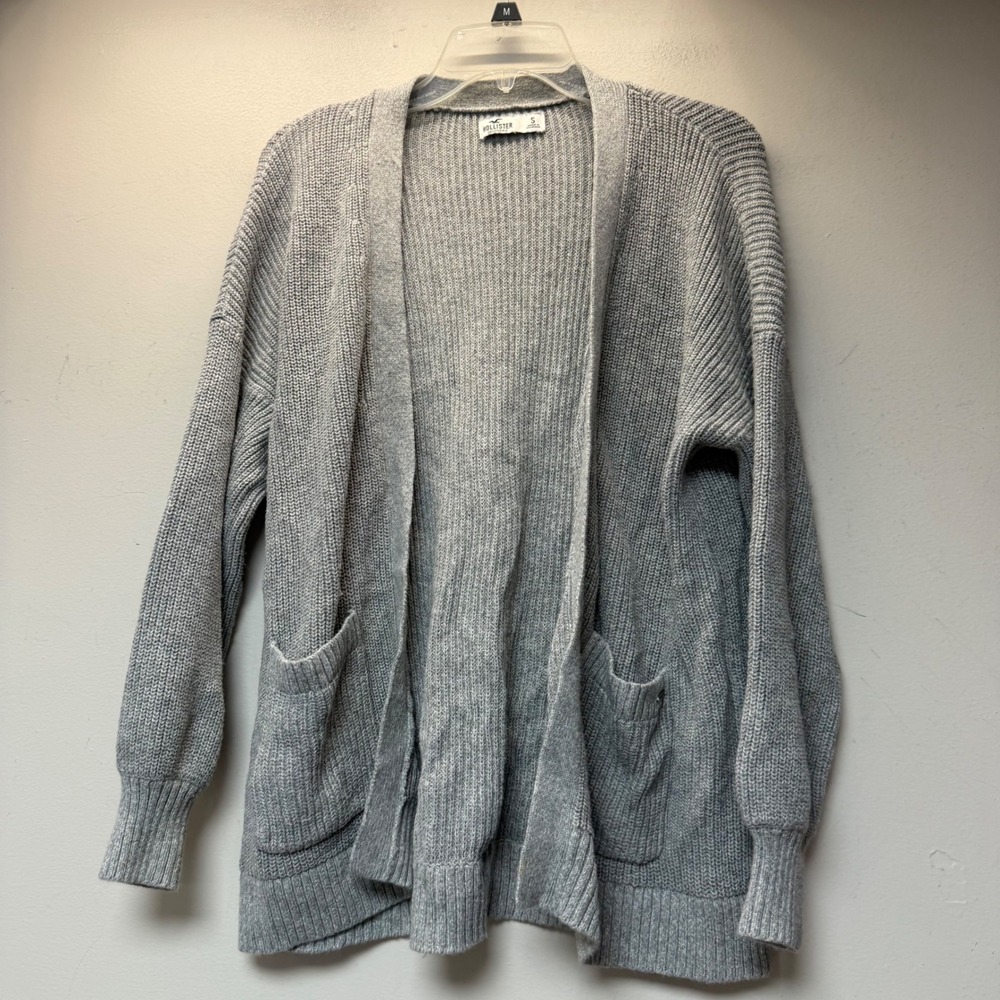 Hollister Cardigan Sweater Womens Small Grey Excellent Ribbed Open Front Pockets
